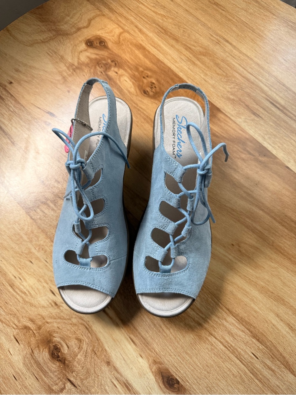 Skechers Light Blue Suede Lace-Up Cutout Slingback Sandals